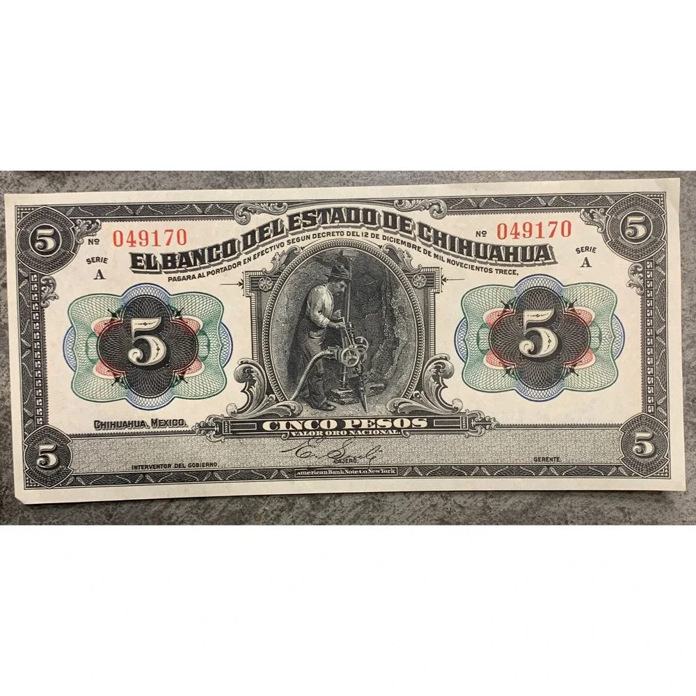 Mexico 5 Pesos, Serie A, 1913 UNC AU Banknote, lot of 4